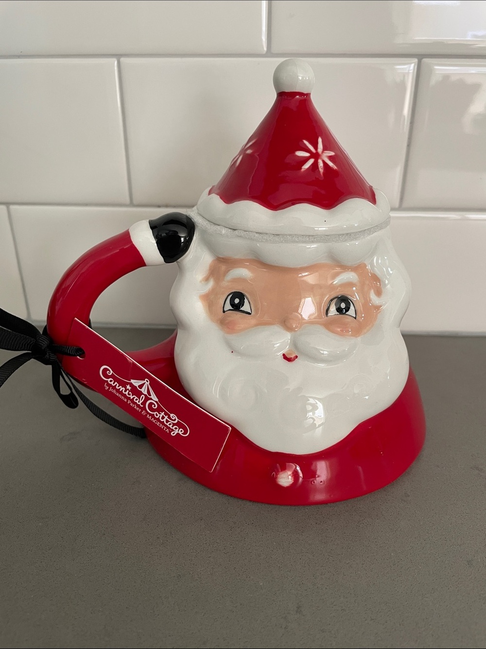 Johanna Parker Carnival Cottage Christmas Santa Mug with Topper New